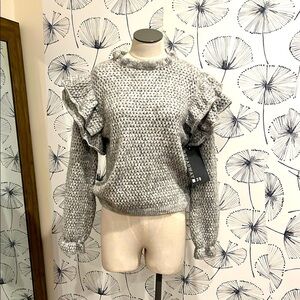 Broad M NWT Gray Ruffle Knit Sweater